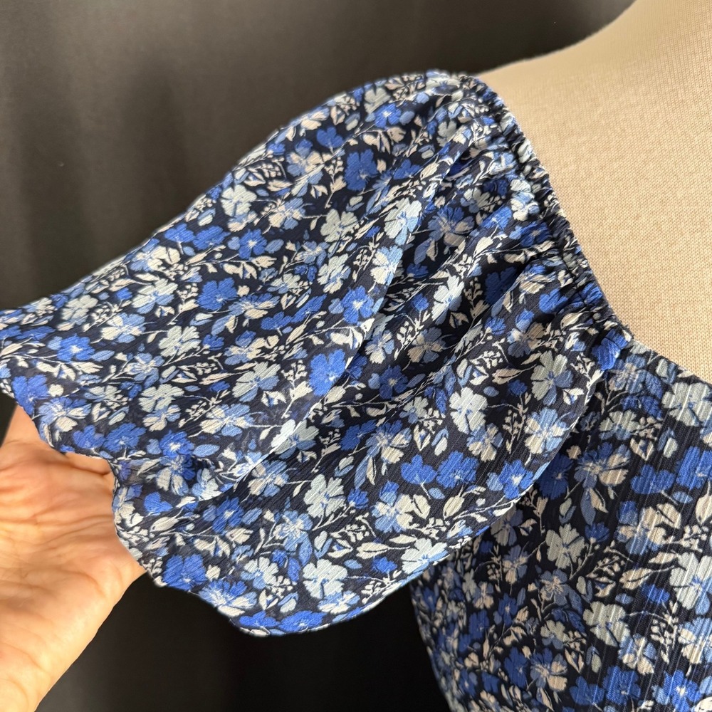 Trixxi Blue Floral Smocked Open Tie Back Maxi Dress M EUC Cottagecore - Picture 6 of 12